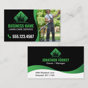 Green Black Modern Lawn Care Landscaping Business Card