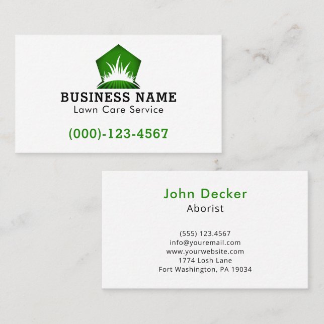 Green Black Modern Lawn Care Landscaping Business Card (Front/Back)