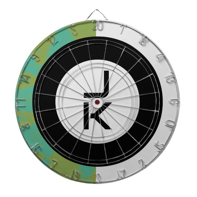 Green Black Monogram Personalised Dart Board (Front)