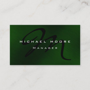 Green Black Monogram Unique Manager Business Card
