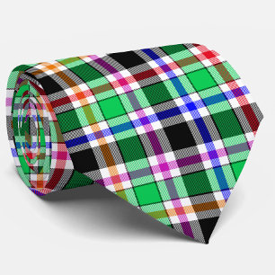Green Black Multicolour Flannel Plaid Tartan Tie