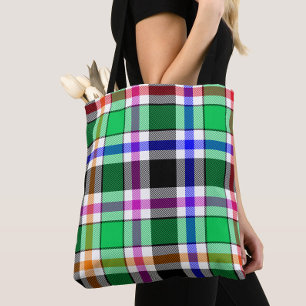 Green Black Multicolour Flannel Plaid Tartan Tote Bag