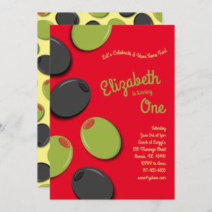 Green & Black Olives Kid 1st Birthday Party Invitation