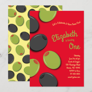 Green & Black Olives Kid 1st Birthday Party Invitation