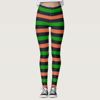 Green Black Orange Striped Halloween Leggings