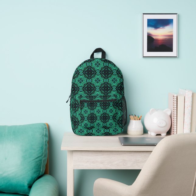 Green & Black Paisley Printed Backpack (Insitu)
