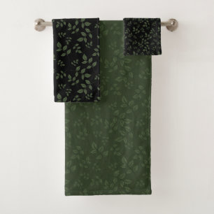 Green black pattern leaves bath towel set