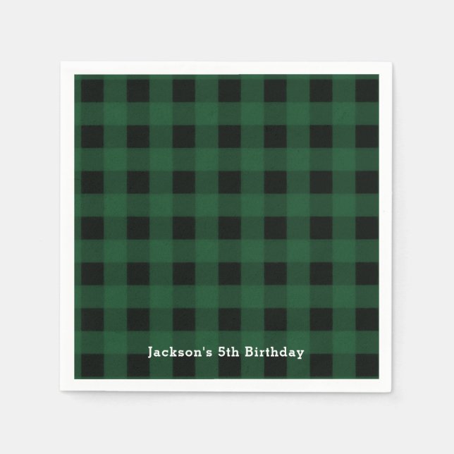Green Black Plaid Buffalo Chequered Pattern Napkin (Front)