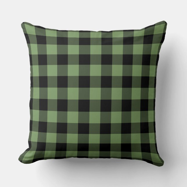 Green Black Plaid Chequered Pattern Cushion (Front)