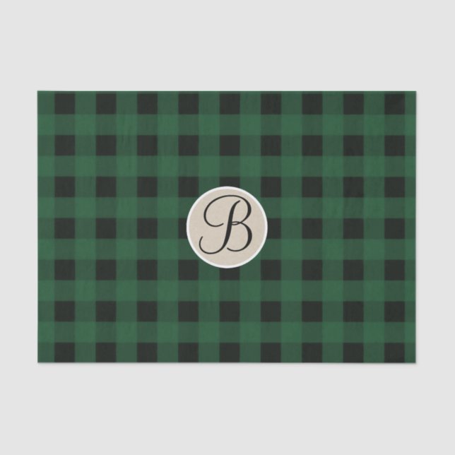 Green Black Plaid Chequered Rustic Monogram Initia Tissue Paper (Front)