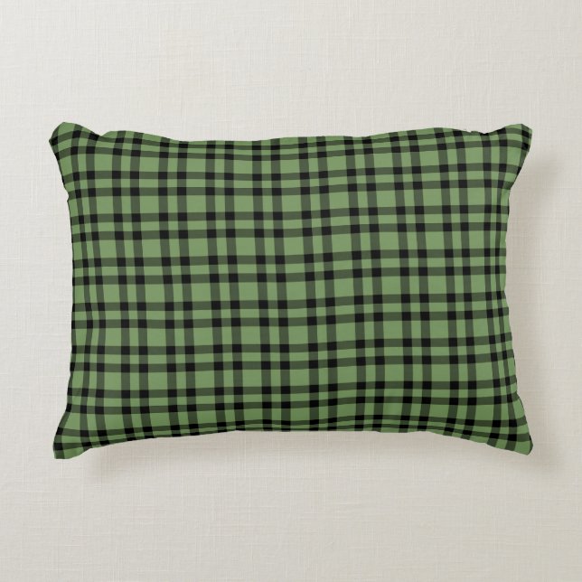 Green Black Plaid Pattern Decorative Cushion (Front)