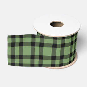 Green Black Plaid Pattern Grosgrain Ribbon