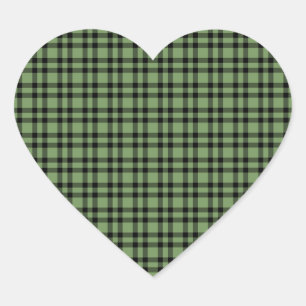Green Black Plaid Pattern Heart Sticker