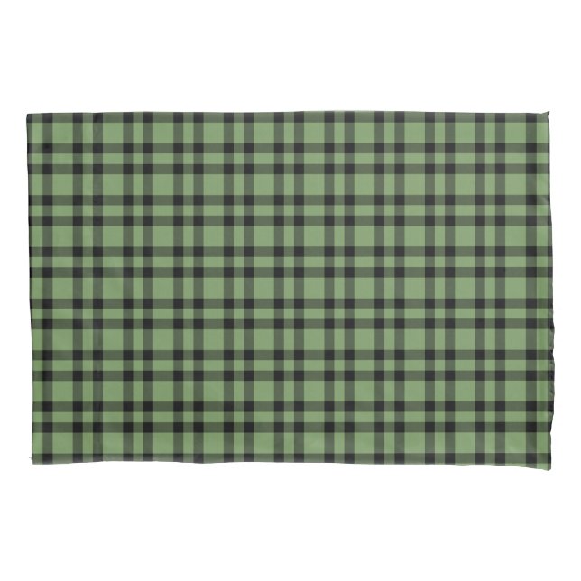 Green Black Plaid Pattern Pillowcase (Front-Left)