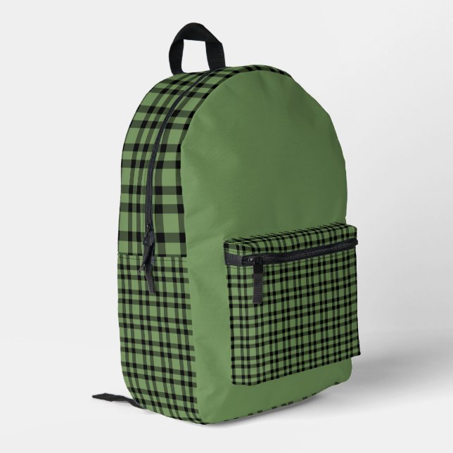 Green Black Plaid Pattern Printed Backpack (Back Corner Left)