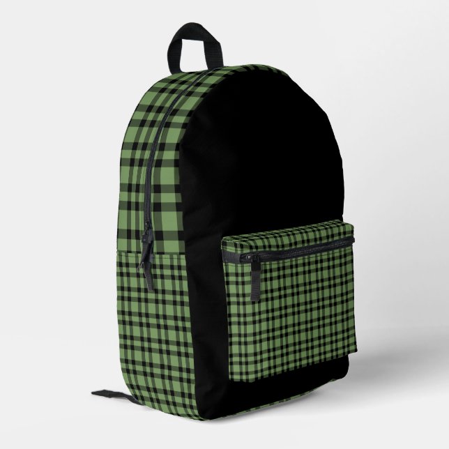 Green Black Plaid Pattern Printed Backpack (Back Corner Left)