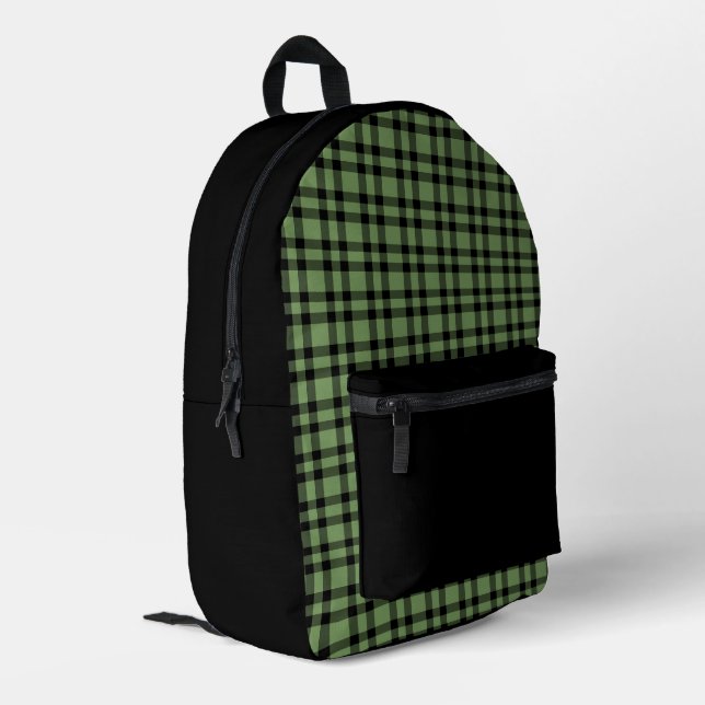 Green Black Plaid Pattern Printed Backpack (Back Corner Left)