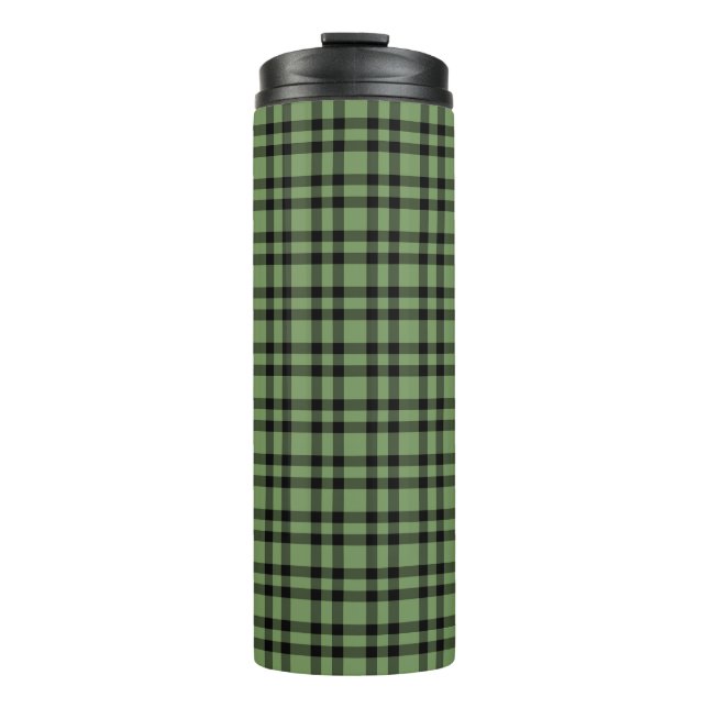 Green Black Plaid Pattern Thermal Tumbler (Front)