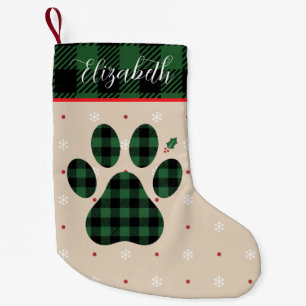 Green Black Plaid Paw Print Personalized Pet Small Christmas Stocking