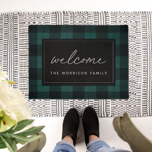 Green & Black Plaid Personalised Welcome Doormat