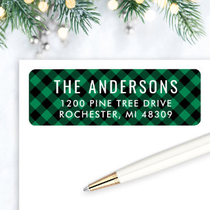 Green Black Plaid Pine Tree Christmas Address