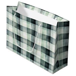 Green Black Plaid Stripes Birthday Large Gift Bag