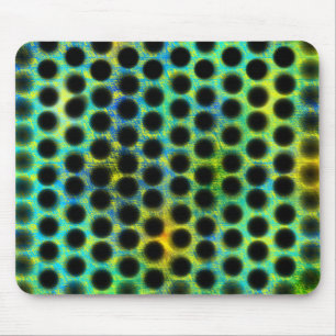 Green, black polka dots generating shapes, shadow mouse mat
