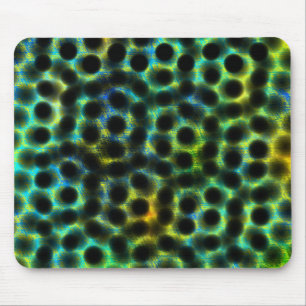 Green, black polka dots generating shapes, shadow mouse mat