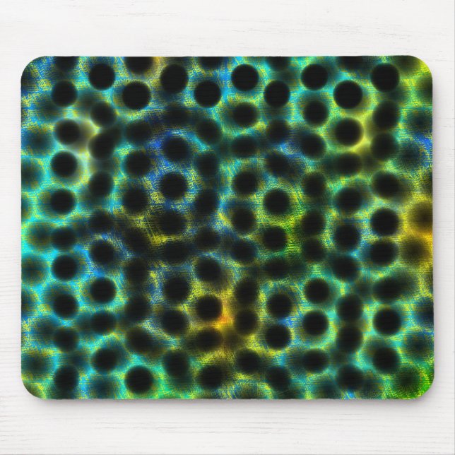 Green, black polka dots generating shapes, shadow mouse mat (Front)