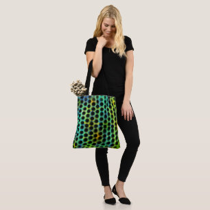 Green, black polka dots generating shapes, shadow tote bag