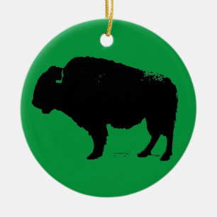 Green Black Pop Art Buffalo Bison Ceramic Tree Decoration