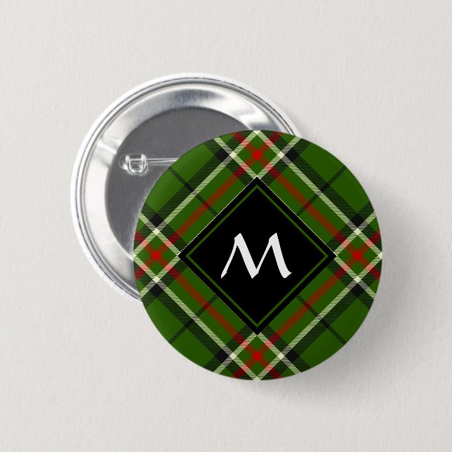 Green, Black, Red and White Tartan 6 Cm Round Badge (Front & Back)