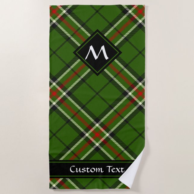 Green, Black, Red and White Tartan Beach Towel (Front)