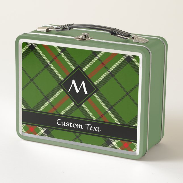 Green, Black, Red and White Tartan Metal Lunch Box (Front)