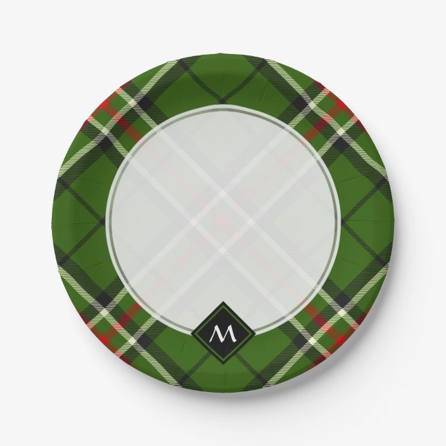 Green, Black, Red and White Tartan Paper Plate (Front)