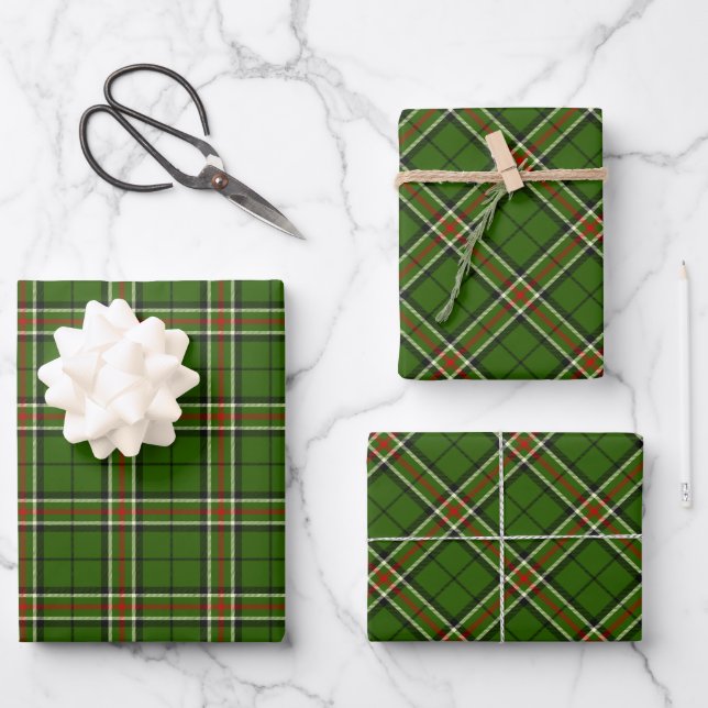 Green, Black, Red and White Tartan Wrapping Paper Sheet (Front)