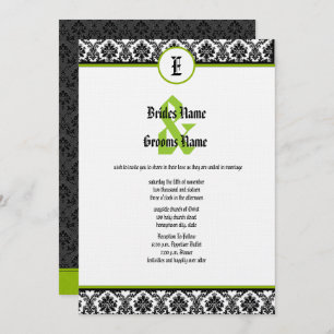 Green & Black Renaissance Damask Wedding Invite