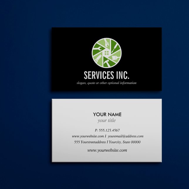 Green Black Repairing services logo professional Business Card (Creator Uploaded)