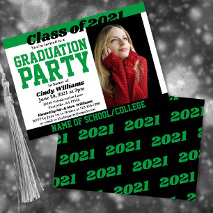 Green Black School Colours Photo Graduation Invitation