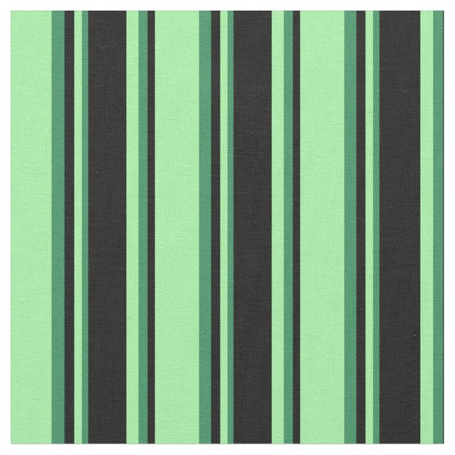 Green, Black & Sea Green Pattern of Stripes Fabric (Close Up)