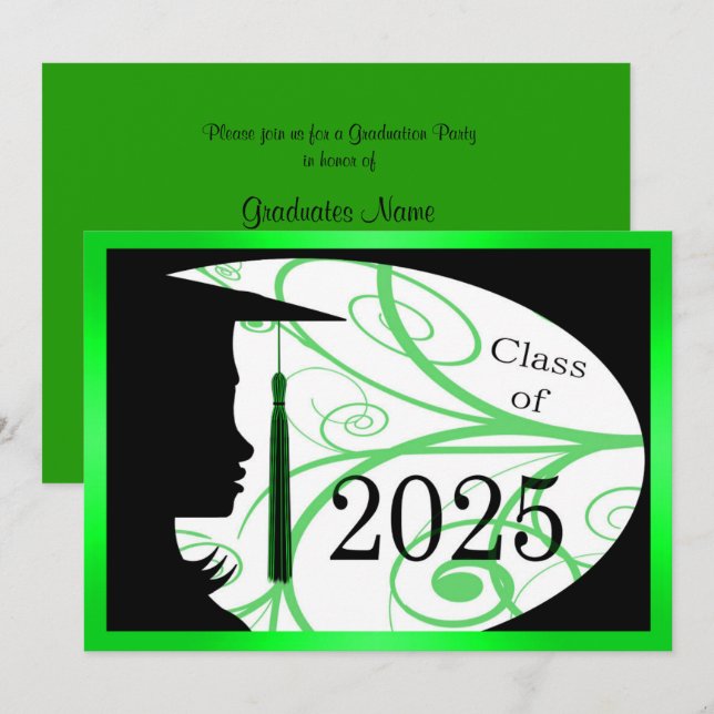 Green & Black Silhouette 2025 Graduation Party Invitation (Front/Back)