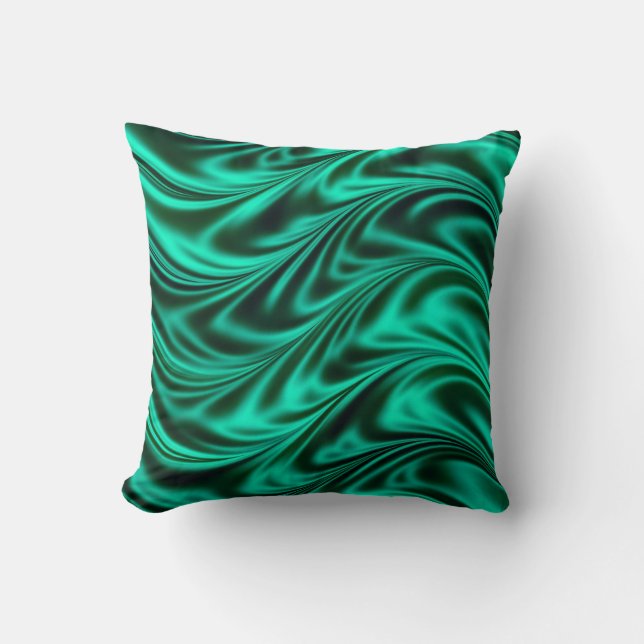Green black silky waves cushion (Front)