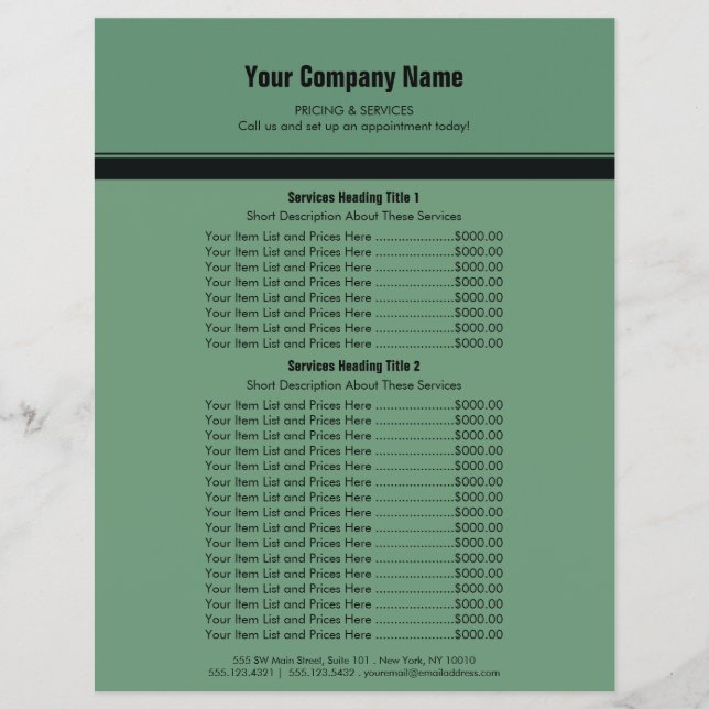 Green Black Simple Border Price List 2 Flyer (Front)