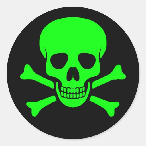 Image of Green & Black Skull & Crossbones Sticker