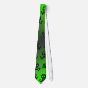 Green black skulls fading necktie