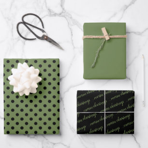 Green Black Small Polka Dot Merry Christmas Wrapping Paper Sheet