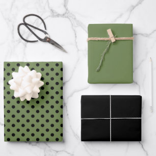 Green Black Small Polka Dot Pattern Wrapping Paper Sheet
