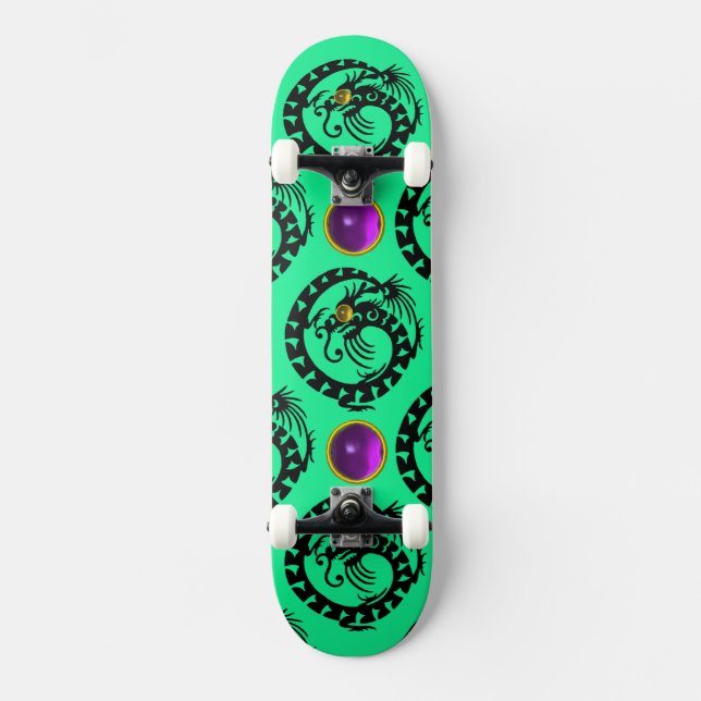 GREEN BLACK SNAKE  DRAGON ,Purple Amethyst  Gems Skateboard (Front)
