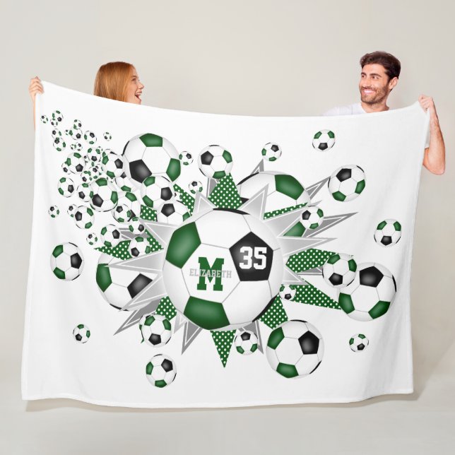 green black soccer balls stars girls name fleece blanket (In Situ)