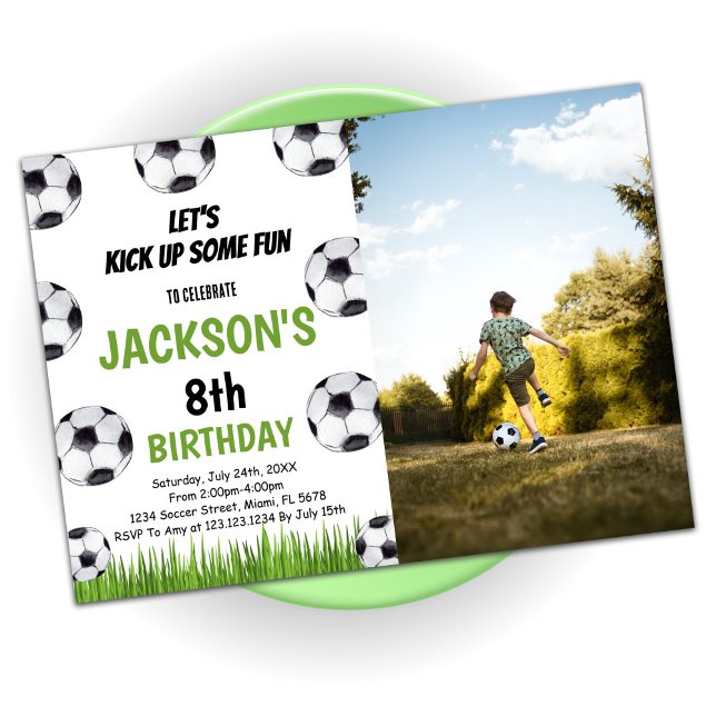 Green Black Soccer Birthday Invitations with photo (Creator Uploaded)